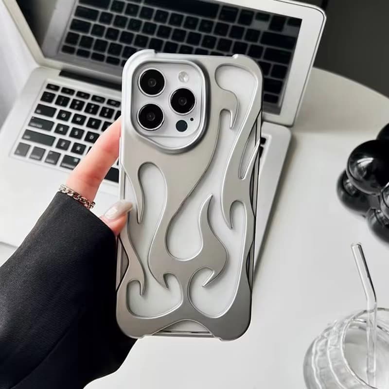 Frosted 3D รูปแบบเปลวไฟ Hollow Slim เคสโทรศัพท์สําหรับ iPhone 11 12 13 14 15 16 17 Pro Max 16e 14 15 16 Plus Hollow การกระจายความร้อนกันกระแทกฝาครอบป้องกัน รูปที่ 1