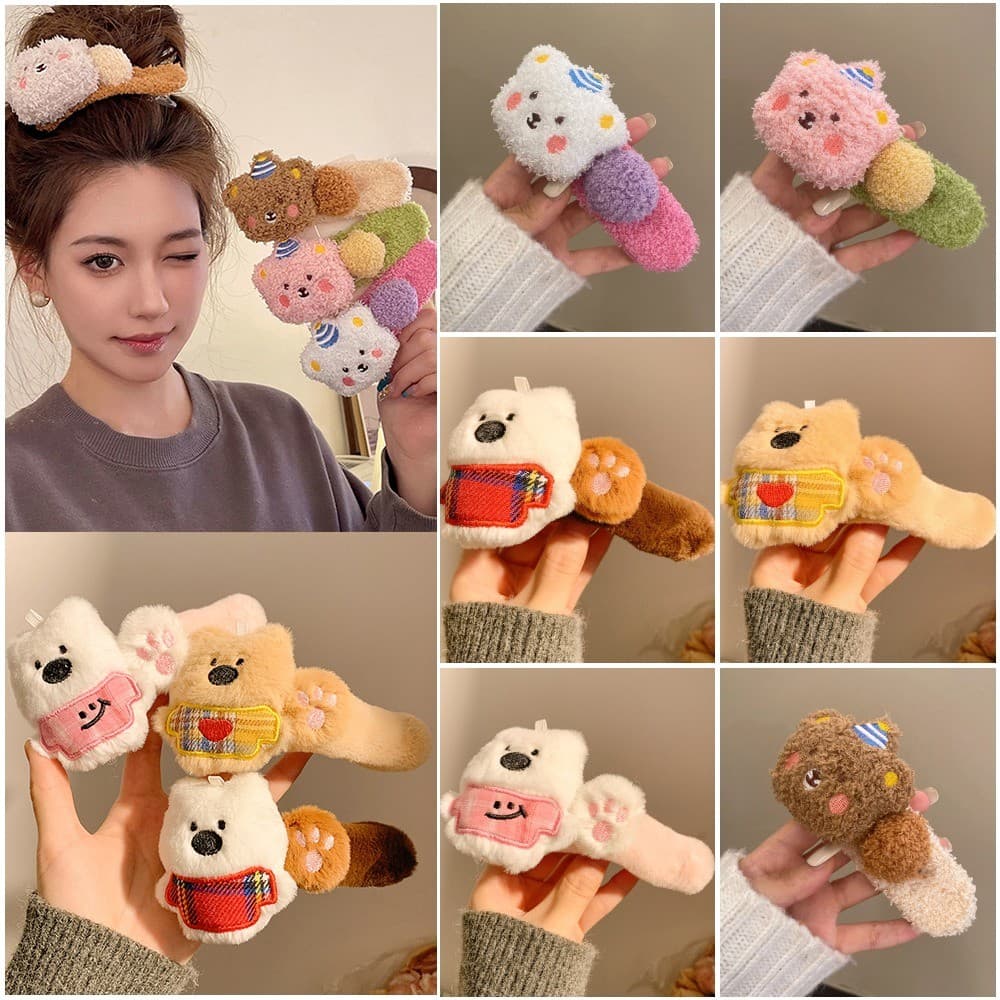 Snow Bear กิ๊บติดผมตุ๊กตาน่ารักสําหรับผู้หญิงด้านหลังศีรษะคลิปขนาดใหญ่ Headwear Duckbill คลิป รูปที่ 1