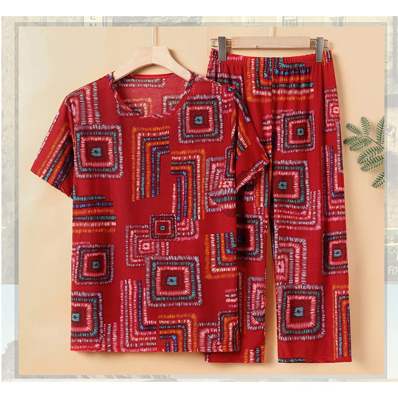 ชุดฤดูร้อนสำหรับผู้หญิงวัยกลางคนและผู้สูงอายุ แม่ 2025 เสื้อแขนสั้นผ้าไหมน้ำแข็งใหม่ เสื้อผ้าสไตล์ผู้หญิงสูงอายุ คุณยาย รูปที่ 6