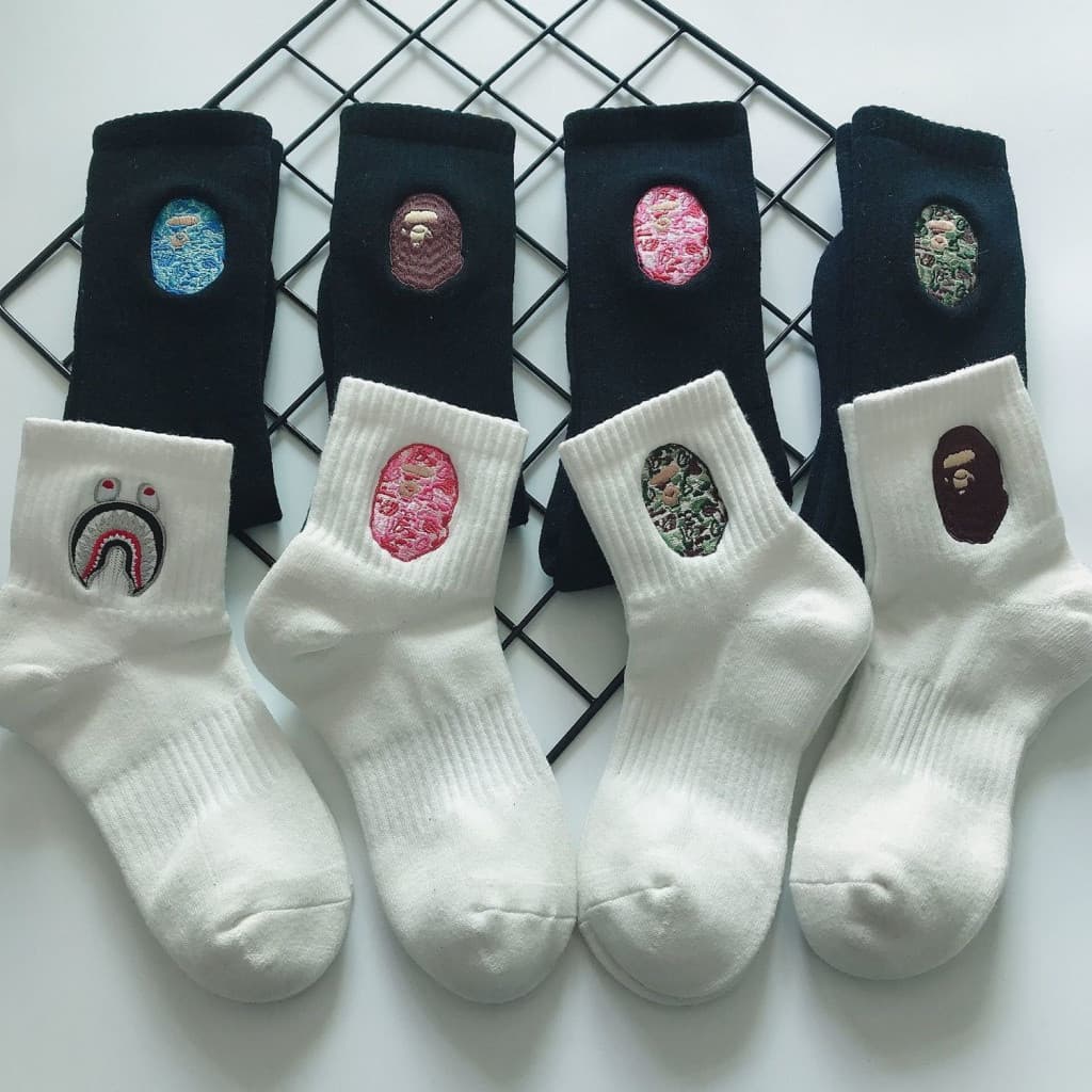 ใหม่ BAPE ape head ถุงเท้ากีฬาผ้าฝ้ายปักหนักระดับไฮเอนด์แฟชั่นผู้ชายและผู้หญิง รูปที่ 4