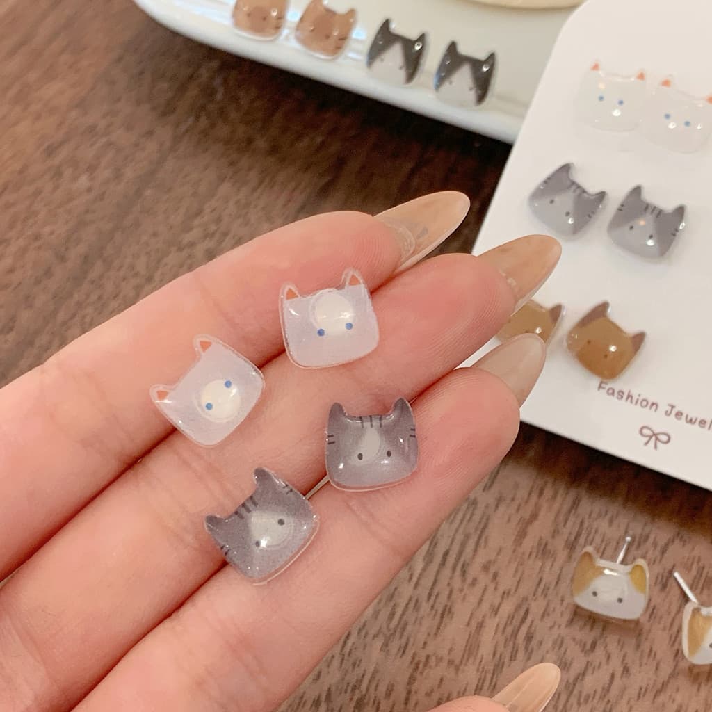 6 คู่/ญี่ปุ่นน่ารักต่างหูหัวลูกแมว Sweet Niche All-Match ต่างหูนักเรียนเฉพาะ ins รูปที่ 3