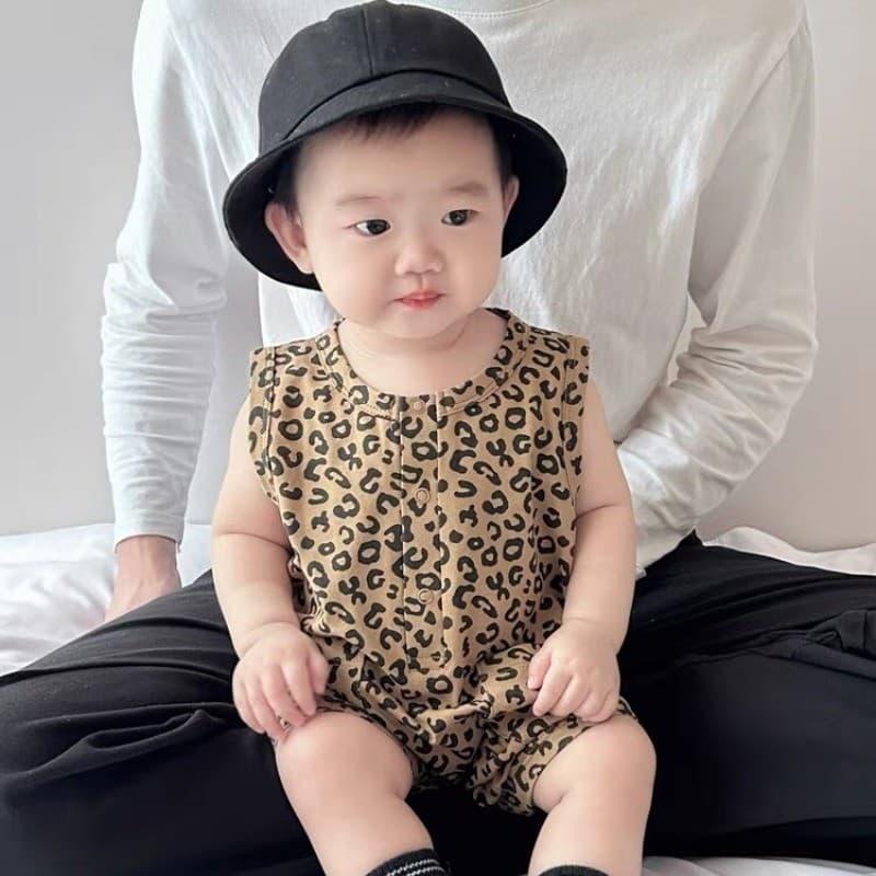 ชุดจั๊มสูทเด็กฤดูร้อน แขนกุด พิมพ์ลายเสือดาว สําหรับเด็กหญิง 0-2 ปี รูปที่ 2