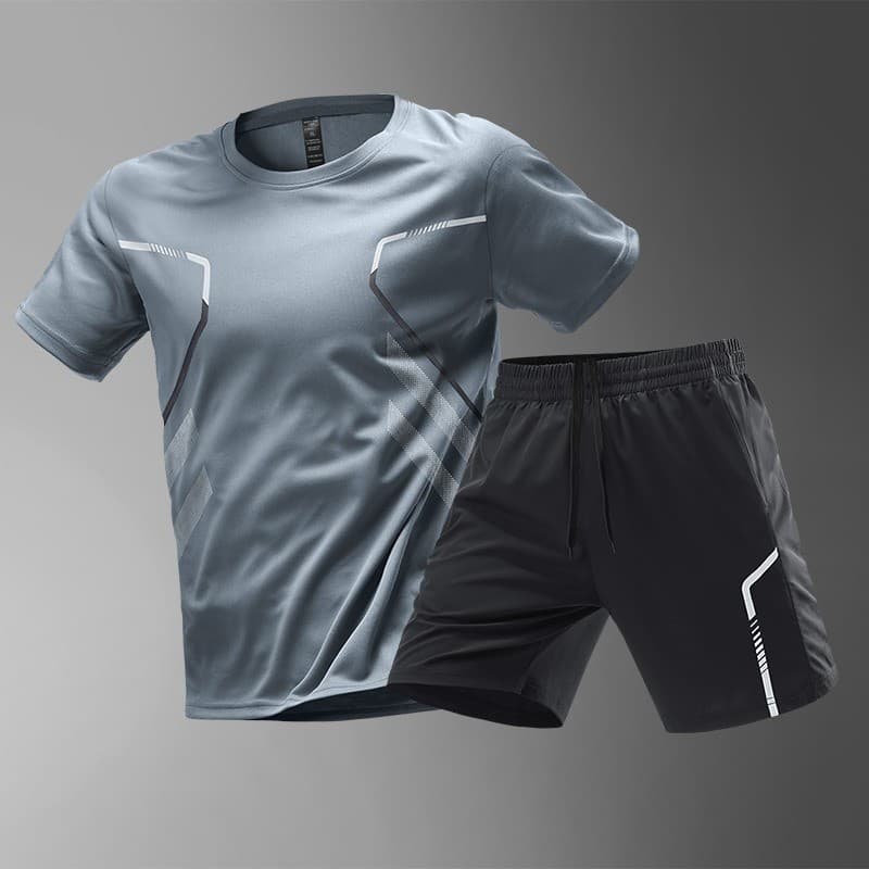 2026 ผู้ชายกีฬาเสื้อยืดและกางเกงขาสั้นชุดแห้งเร็วระบายอากาศฟิตเนสยิมวิ่ง/บาสเกตบอล/แบดมินตันการฝึกอบรม การทําตัวให้ผอม ฟิตเนสเสื้อผ้าสีดําและสีขาวสีเทา รูปที่ 6