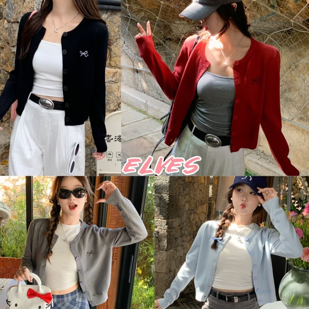 Elves พร้อมเสื้อคาดิแกรนไหมพรม แขนยาว คอกลมเกาหลีมาก ปักฌบว์ที่หน้าอก สวมใส่สบาย"Z-YX12" รูปที่ 1