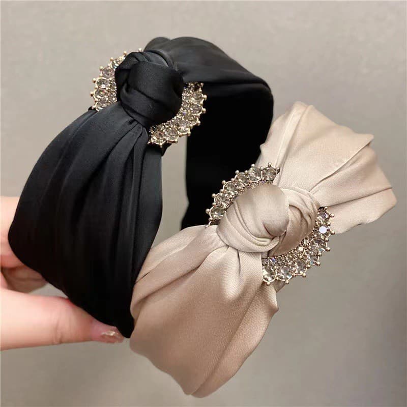 ที่คาดผม พลอยเทียม ผูกปมแฟชั่นเกาหลีหรูหราที่คาดผมกว้างเครื่องประดับผมสําหรับผู้หญิง รูปที่ 9