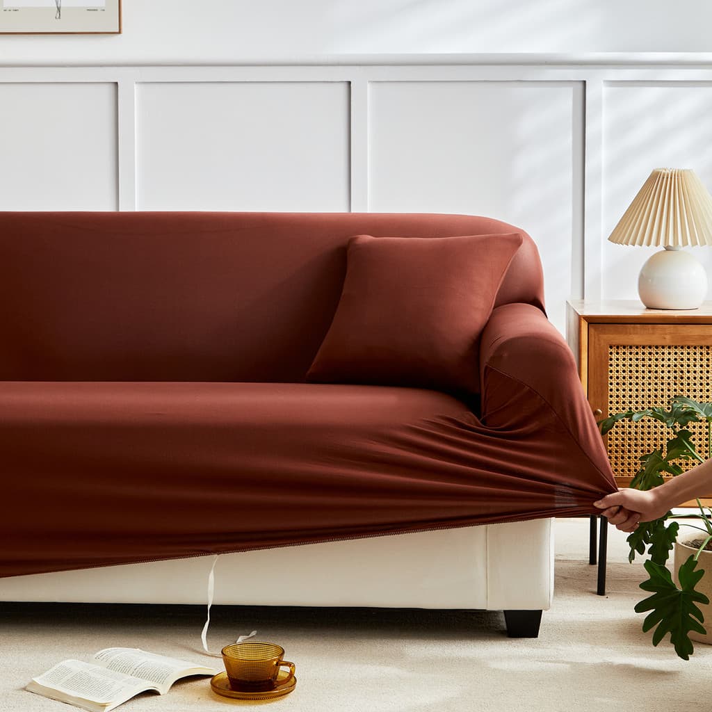 ผ้าคลุมโซฟา กันลื่นกันฝุ่น สีทึบ 1/2/3/4 ที่นั่ง Sofa Cover ผ้าหุ้มโซฟา แบบยืดหยุ่น รูปที่ 4