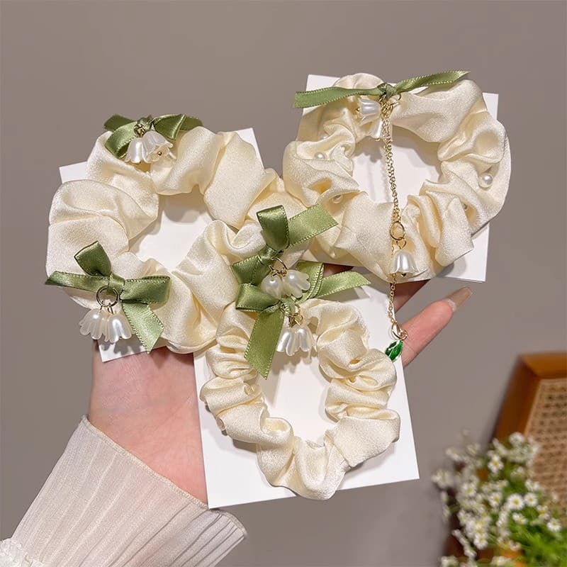 แฟชั่น Lily of The Valley ดอกไม้เชือกผมผูกผมยางรัดหัวเชือก Scrunchies รูปที่ 2
