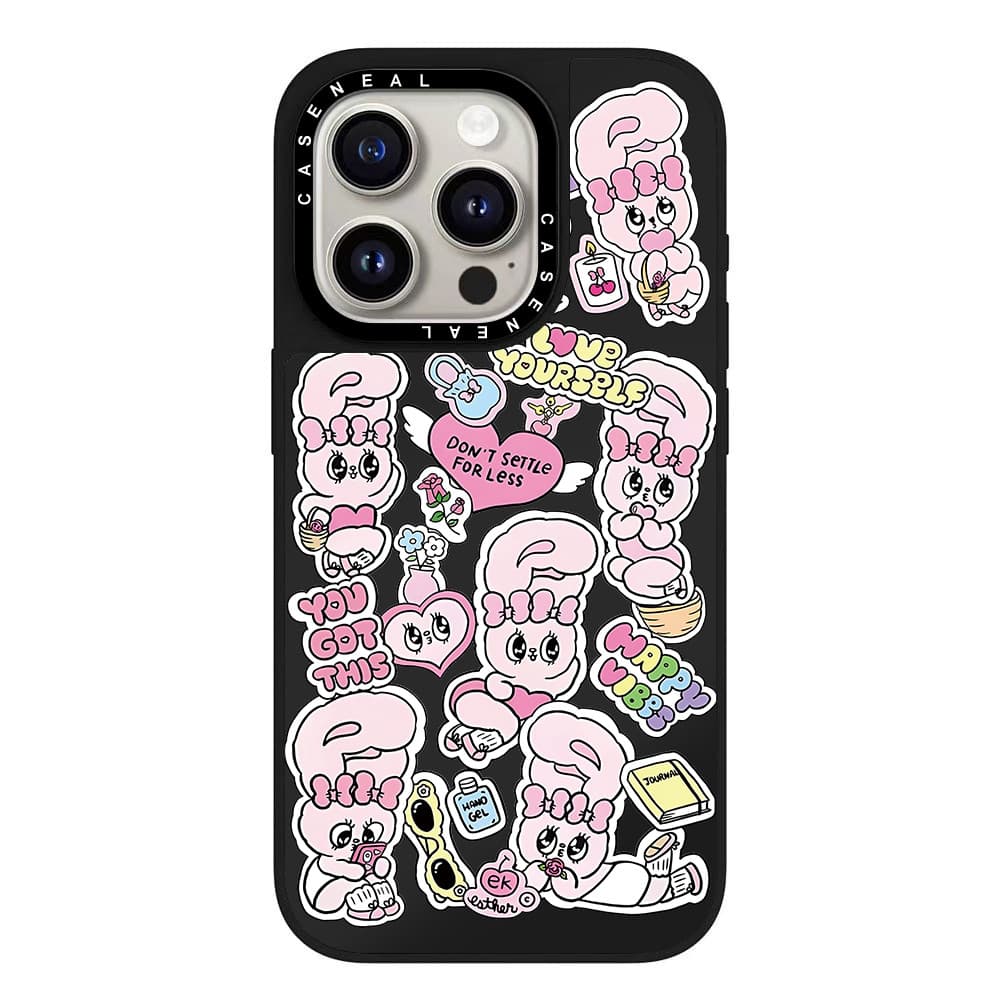 CASENEAL กระต่ายสีชมพู Graffiti กระจกด้านหน้าโปร่งใสเคสโทรศัพท์สําหรับ iPhone 17 Pro Max 16 ProMax 15Pro 14 Plus 13 12 11 โทรศัพท์กันกระแทกขอบนุ่มฮาร์ดป้องกันกรณี รูปที่ 3