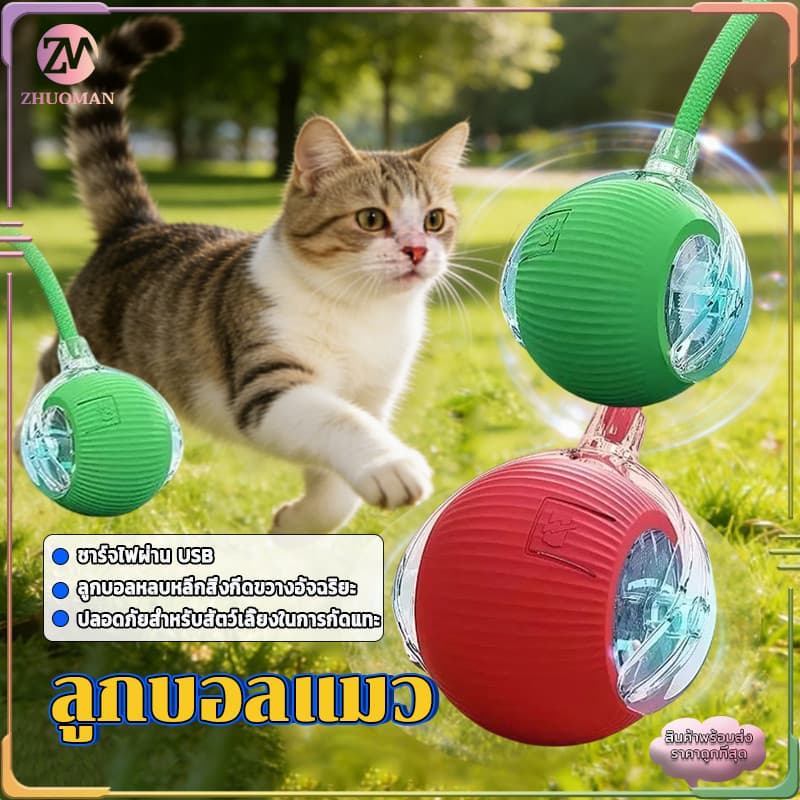 ลูกบอลแมว ลูกบอลมีหาง ลูกบอลสำหรับสัตว์เลี้ยง 360 องศา เรืองแสง แบบโต้ตอบอัตโนมัติรองรับการชาร์จแบบType-C รูปที่ 1