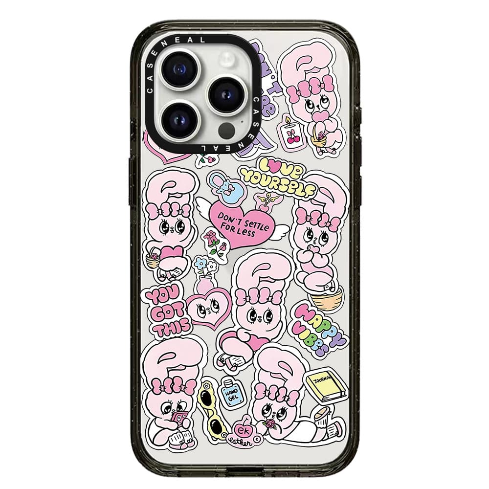 CASENEAL กระต่ายสีชมพู Graffiti กระจกด้านหน้าโปร่งใสเคสโทรศัพท์สําหรับ iPhone 17 Pro Max 16 ProMax 15Pro 14 Plus 13 12 11 โทรศัพท์กันกระแทกขอบนุ่มฮาร์ดป้องกันกรณี รูปที่ 4