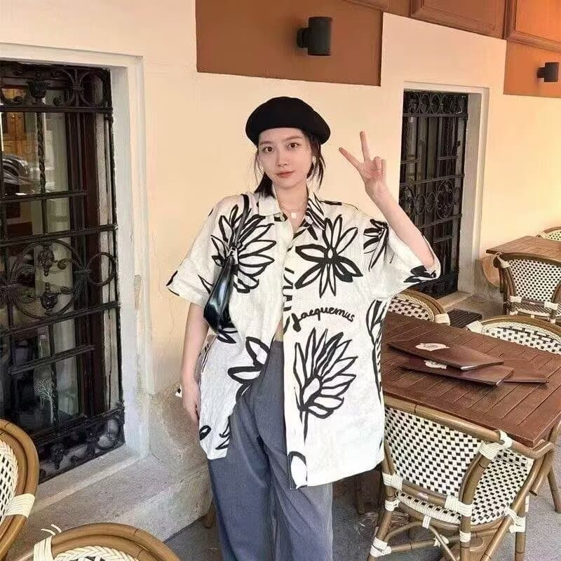MEFEEE เสื้อโปโลผู้ชาย คอคิวบา ผ้าฝ้ายพรีเมียม ลายดอกไม้สไตล์วินเทจเกาหลี ระบายอากาศได้ ใส่สบาย รูปที่ 7