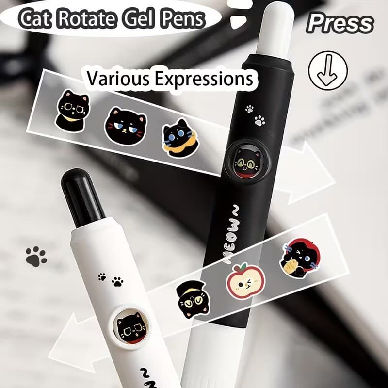 ปากกาเจลลบไม่เลอะ 0.5mm ชุด4ด้าม ลายแมวน่ารักกดเปลี่ยนหน้าได้ หมึกดำไหลลื่น จับถนัดมือ ของใช้นักเรียนสุดฮิต รูปที่ 5