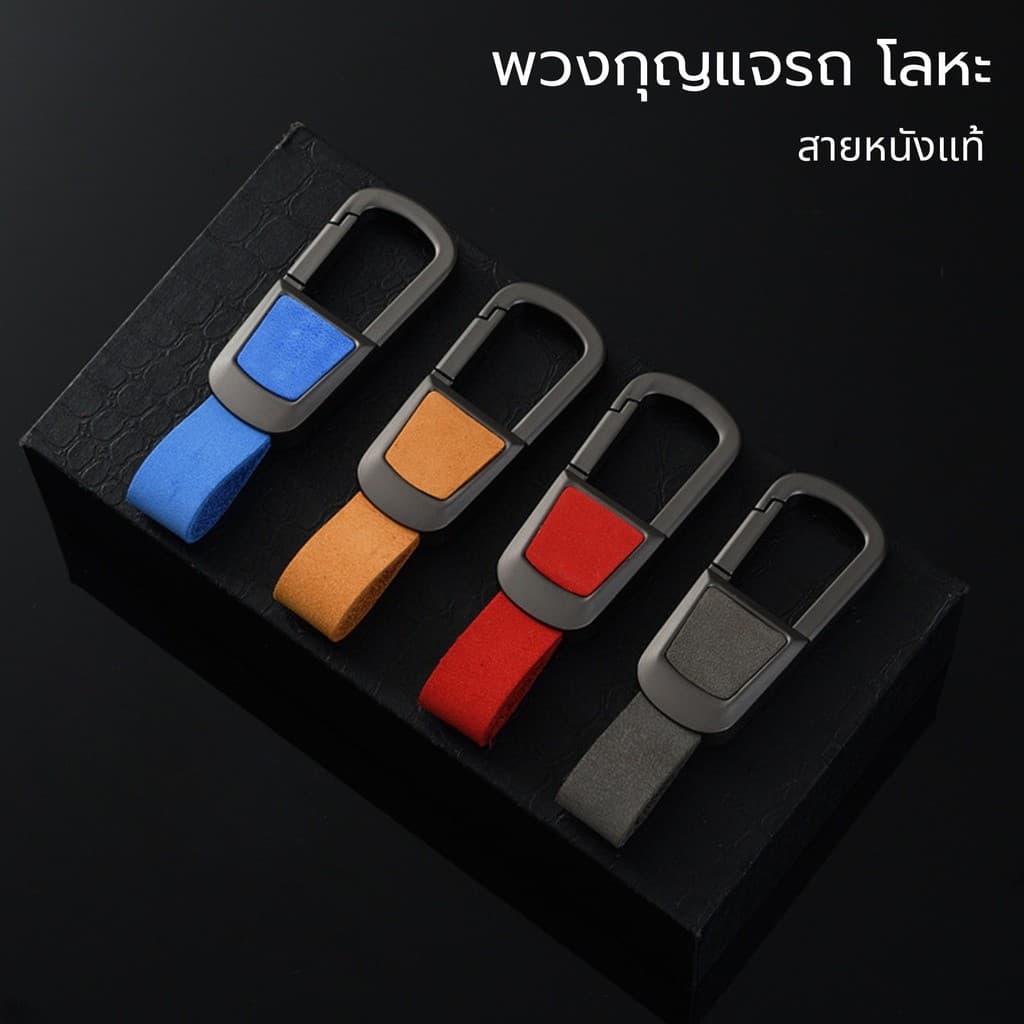 พวงกุญแจหนังแท้พร้อมคลิปสปริงล็อกอัตโนมัติ โลหะ Zinc Alloy พวงกุญแจรถยนต์ คล้องเอวได้ แข็งแรง กันหลุด ใช้งานสะดวกทุกวัน รูปที่ 1