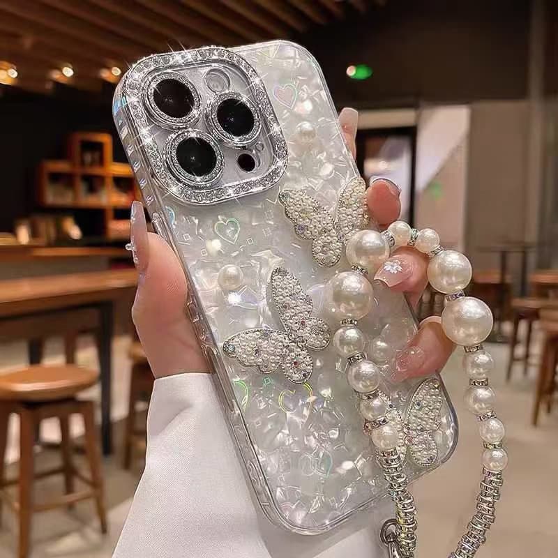 IMD Love เลเซอร์เคสโทรศัพท์สําหรับ iPhone 17 15 16 14 13 12 11 Pro Max แฟชั่น 3D Pearl Butterfly ฝาครอบป้องกัน รูปที่ 5