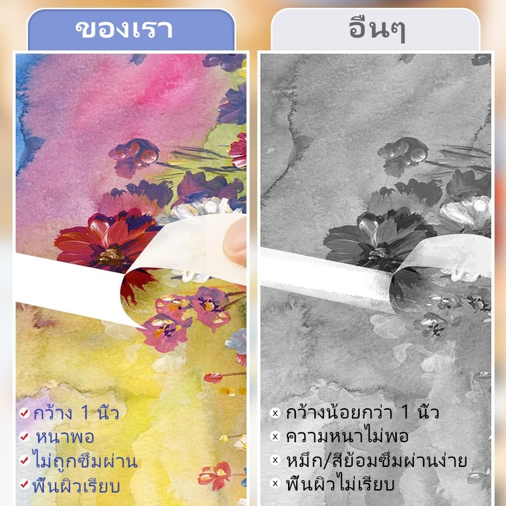 เทปย่น Masking tape เทปกระดาษกาวย่น เทปหนังไก่ กระดาษกาวฉีกได้ ขนาด12-48มม ยาว16หลา กันซึม เขียนได้ สำหรับงานทาสีพ่นสี รูปที่ 4