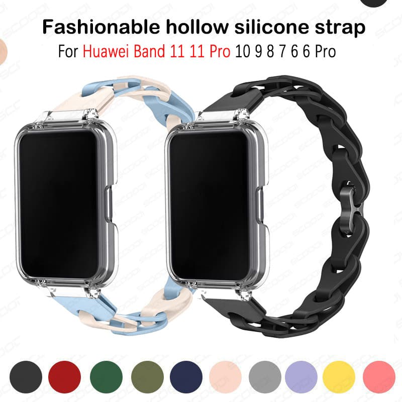 Hollow Out สําหรับ Huawei Band 11 11 Pro 10 9 8 7 6 6 Pro สร้อยข้อมือซิลิโคนสีสันสําหรับ Honor Band 7 6 กีฬาสายรัดข้อมือเปลี่ยนอุปกรณ์เสริม รูปที่ 1