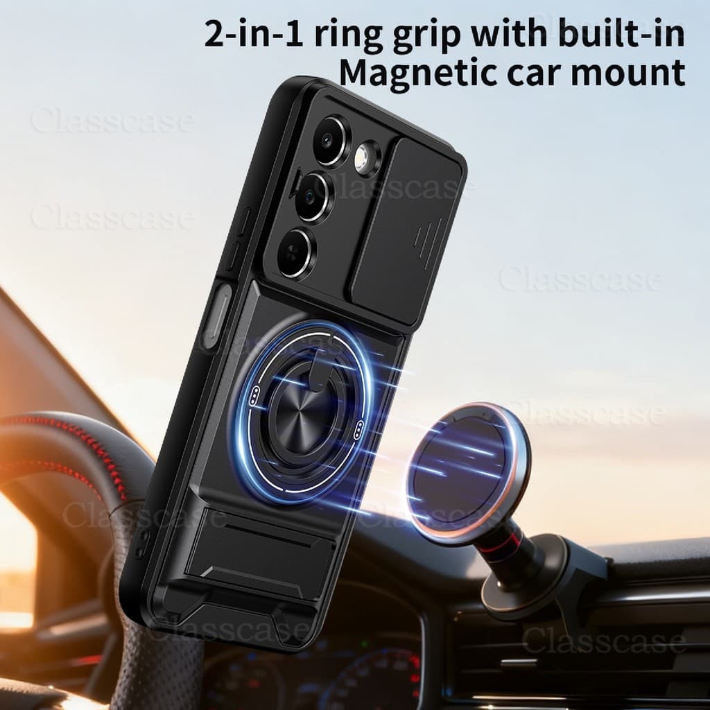 ปลอกสําหรับRealme C100 ix C100i C100x C83 RealmeC100 i RealmeC100i RealmeC83 เคสโทรศัพท์หมุนได้แหวนแม่เหล็กสไลด์กล้องป้องกันStandขาตั้งกันกระแทก รูปที่ 5