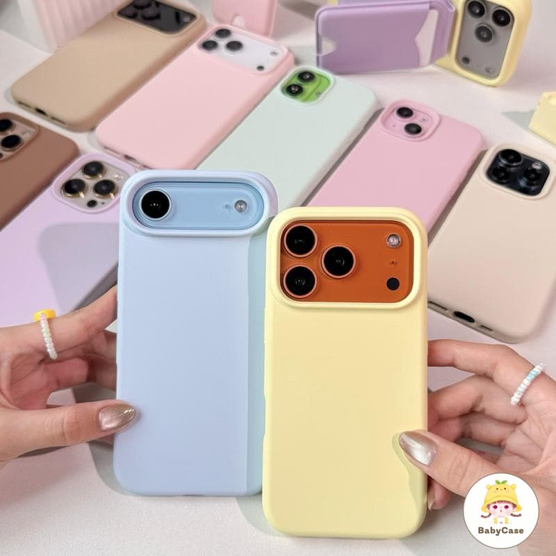 สำหรับ IPhone 17 AIR 13 16 11 15 14 12 Pro Max 15 Pro เรียบง่าย ins น่ารักสีทึบฤดูใบไม้ผลิหญิงสาวหัวใจป้องกันการตกกระชับ รูปที่ 1
