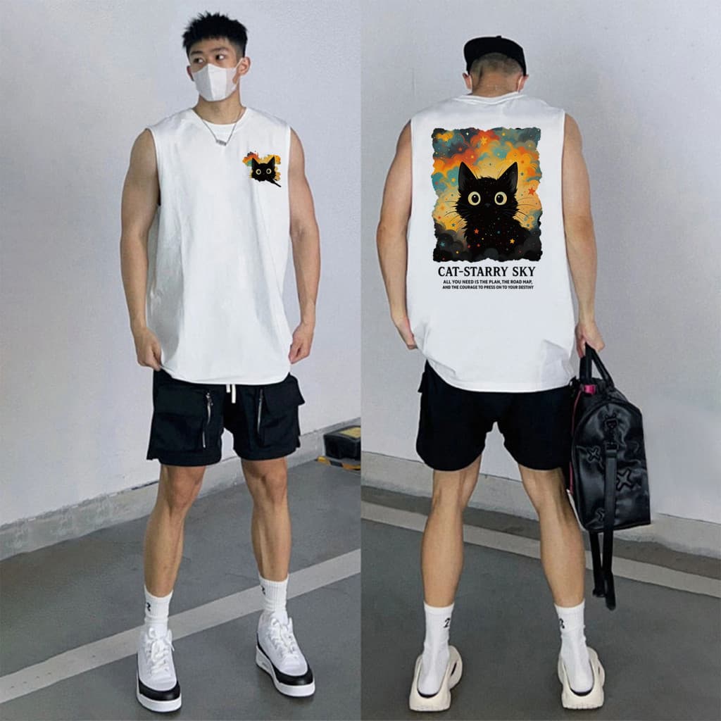 Sea.Tee เสื้อแขนกุด เสื้อผ้าผช oversize ผ้าฝ้าย 100% 'เสื้อ cat' S-3XL รูปที่ 9
