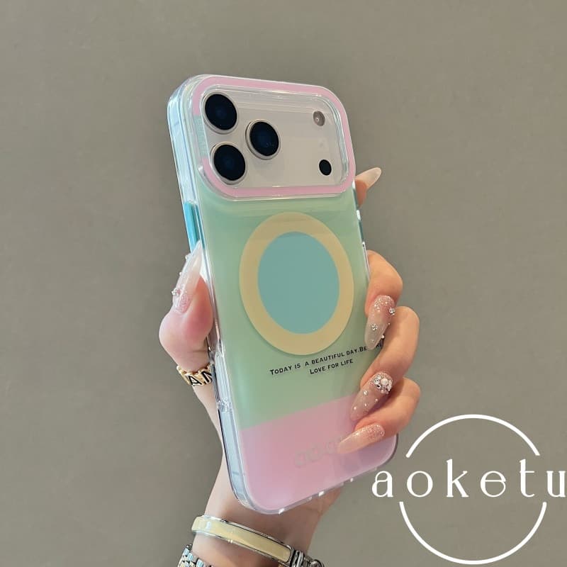 · Ins Girl Heart Dopamine Contrast Skin Magnetic Case เหมาะสําหรับ iPhone 17 Promax Apple 14 เคสโทรศัพท์ 15 ใหม่ 16 Pro หญิง 13 คู่ 17pm อะคริลิคซิลิโคน Anti Drop Cover รูปที่ 1