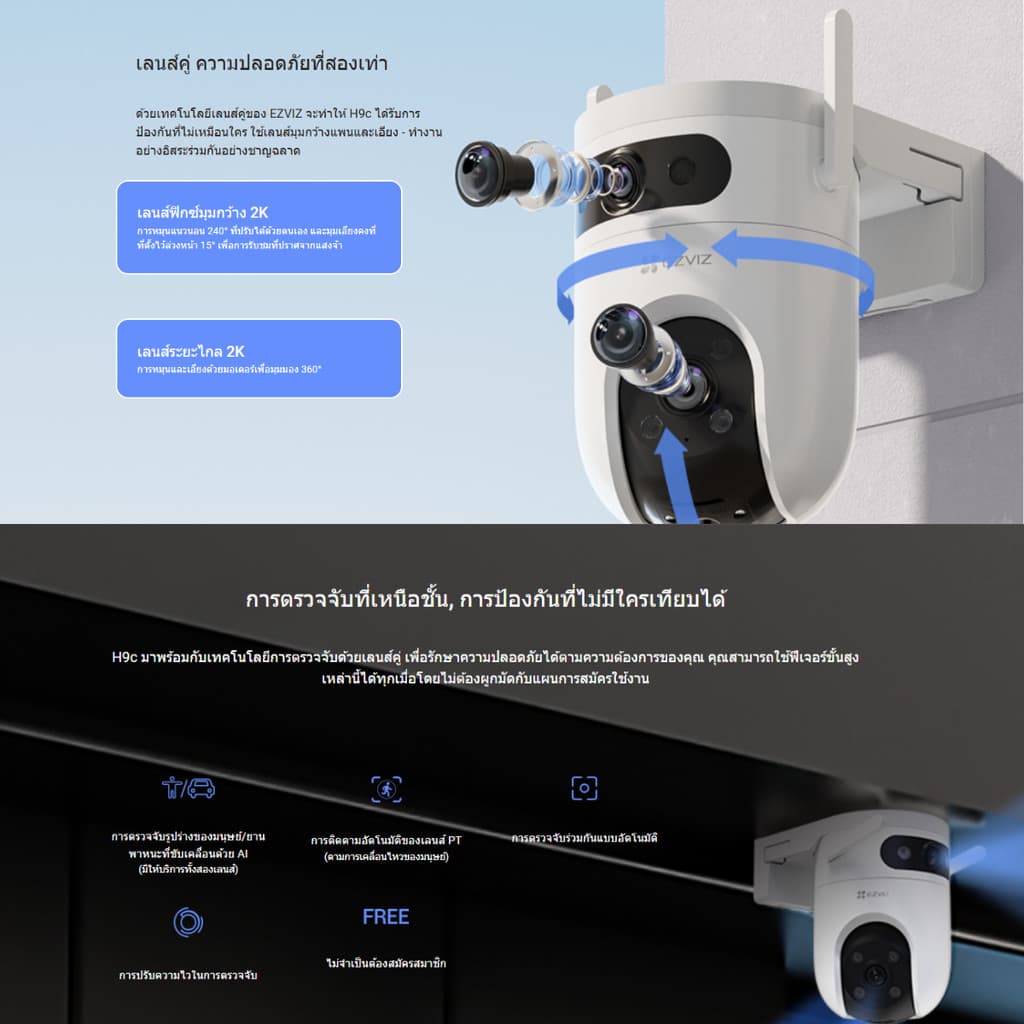 EZVIZ H9C DUAL 3K & 3K Wificamera DualLens กล้องวงจรปิดเลนส์คู่ ครอบคลุมมุมมอง 360° มองเห็นสีกลางคืน รูปที่ 4