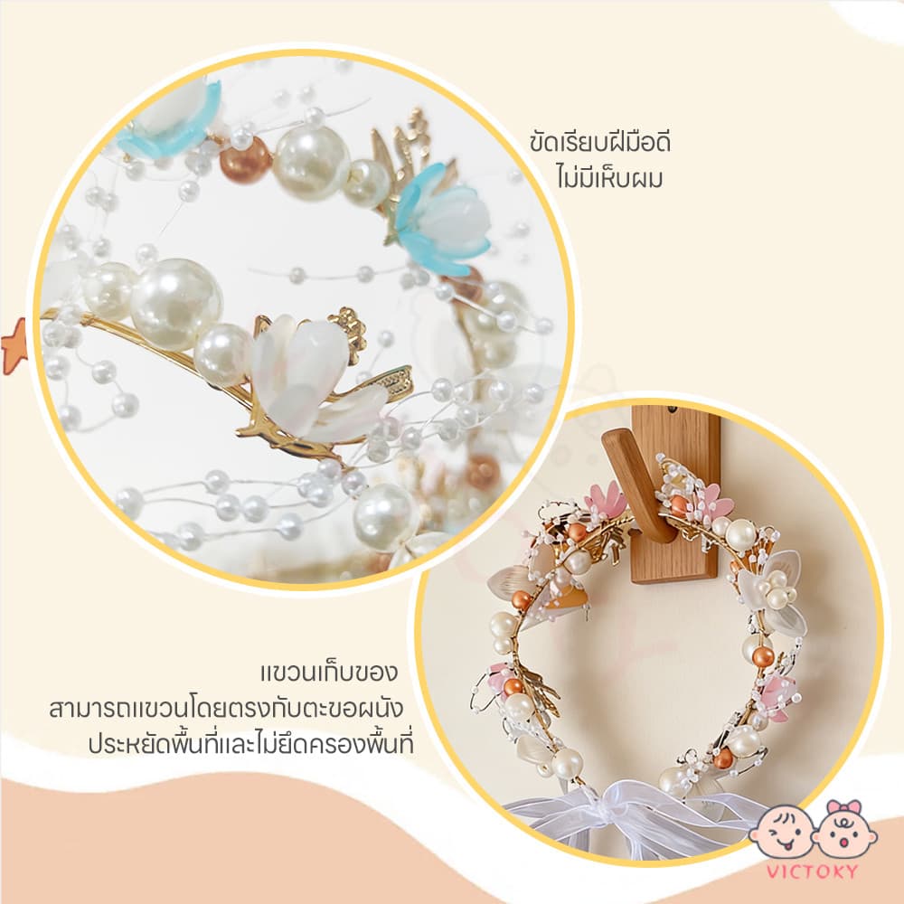 VICTOKY มงกุฎดอกไม้ มงกุฎดอกไม้เจ้าหญิง สไตล์เจ้าหญิง ที่คาดผมดอกไม้ ดีไซน์หรูหราพร้อมโบว์ซาติน ที่คาดผม รูปที่ 9