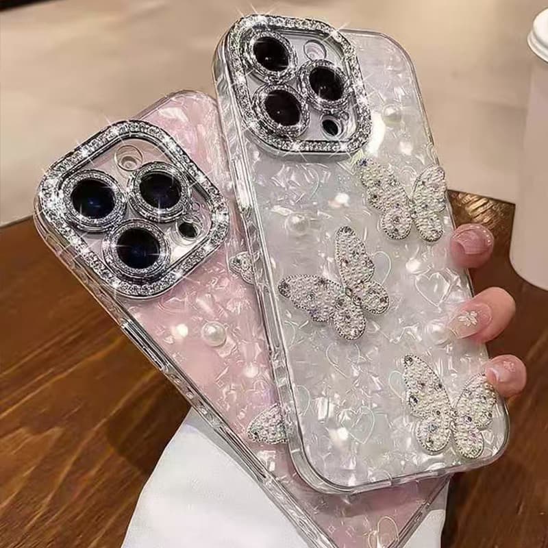 IMD Love เลเซอร์เคสโทรศัพท์สําหรับ iPhone 17 15 16 14 13 12 11 Pro Max แฟชั่น 3D Pearl Butterfly ฝาครอบป้องกัน รูปที่ 2