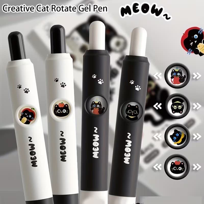 ปากกาเจลลบไม่เลอะ 0.5mm ชุด4ด้าม ลายแมวน่ารักกดเปลี่ยนหน้าได้ หมึกดำไหลลื่น จับถนัดมือ ของใช้นักเรียนสุดฮิต รูปที่ 2