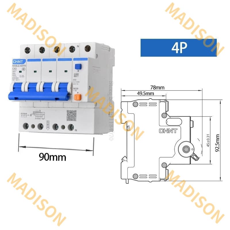 Chint 30mA 100mA 300mA RCBO 10A 16A 20A 25A 32A 40A 63A NXBLE-63YH ประเภท C 1PP + N 2P 3P + N 4P 230V Residual Current ดําเนินการ Circuit Breaker รูปที่ 7