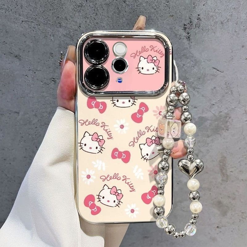 เคส Vivo V70 กรณีหน้าต่างขนาดใหญ่โบว์น่ารักการ์ตูน KT เคสโทรศัพท์ Electroplated กันกระแทก รูปที่ 1