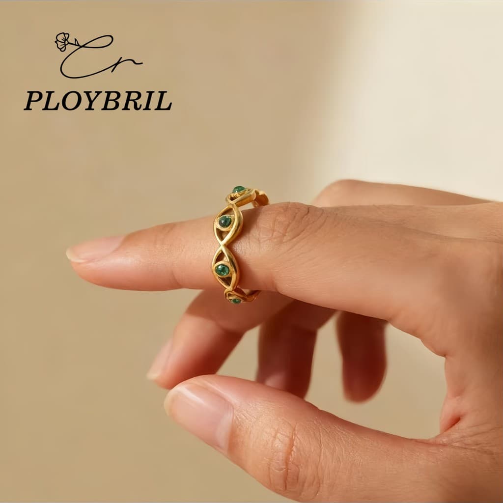 PLOYBRIL แหวนตาปิศาจเคลือบทองคำ 18K ฝังหินซิทรอน สำหรับหญิง ไม่อักเสบ สีไม่ตก J010 รูปที่ 3