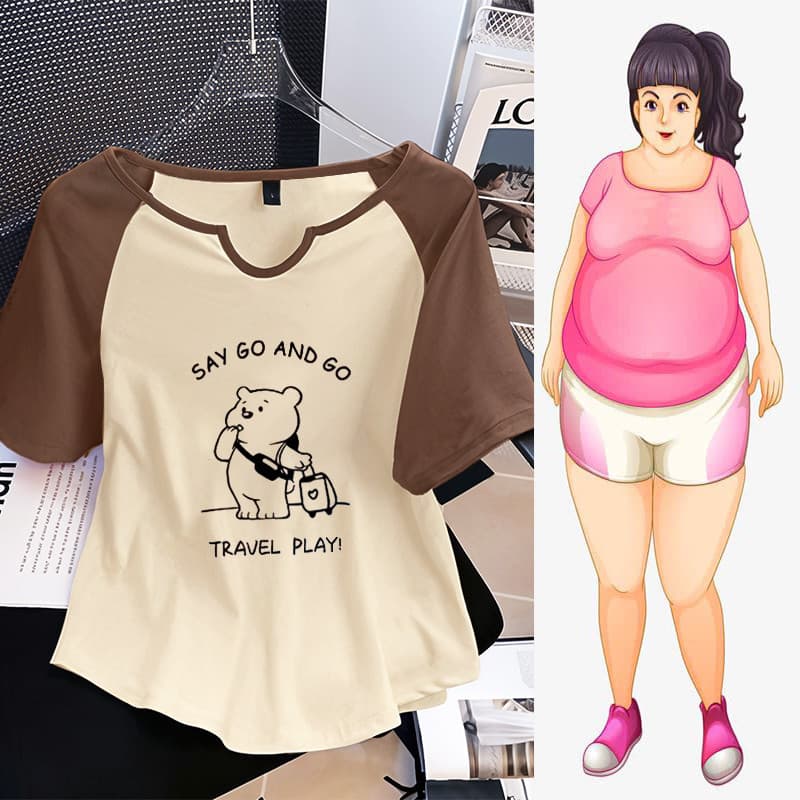 เสื้อยืดโอเวอร์ไซส์ Plus Size แขนสั้น Raglan พลัสไซส์ แฟชั่น พิมพ์ลายอเนกประสงค์ ทรงหลวม โอเวอร์ไซส์ ท็อปส์ซ รูปที่ 8