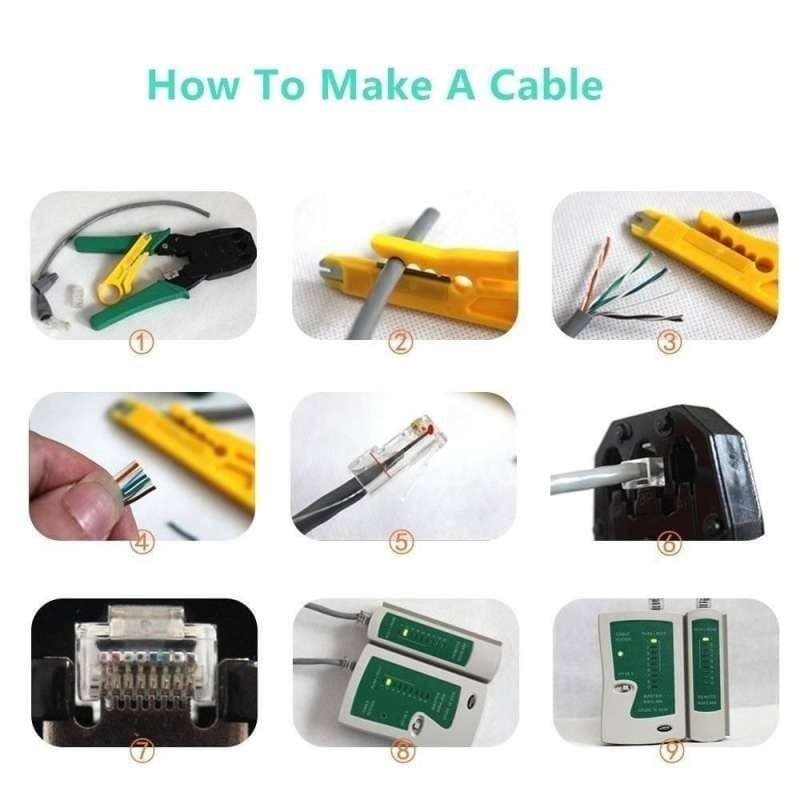 คีมเข้าหัวแลนครบชุด CAT5 CAT6 RJ45 RJ11 พร้อมที่เทสสาย + หัวแลน + บูทแลน + ถ่าน +มีดปลอกสาย+ตัวต่อยาว รูปที่ 2