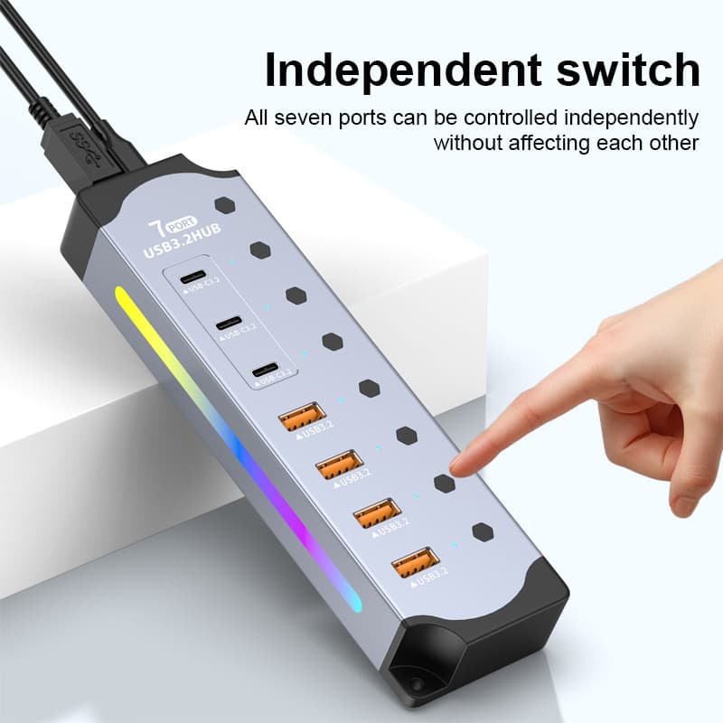 Actual USB HUB 7 พอร์ต USB 3.2 Gen2 + Type-C ความเร็ว 10Gbps มีสวิตช์แยก รองรับชาร์จและโอนข้อมูล สำหรับ Laptop/PC รูปที่ 5