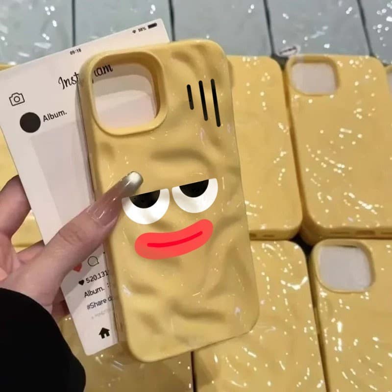 เคสโทรศัพท์แสดงออกตลกน่ารักสําหรับ iPhone 17 15 11 12 13 14 Pro Max 16 Plusซิลิโคนอ่อนนุ่ม Wave พับรูปแบบฝาครอบกันกระแทก รูปที่ 6