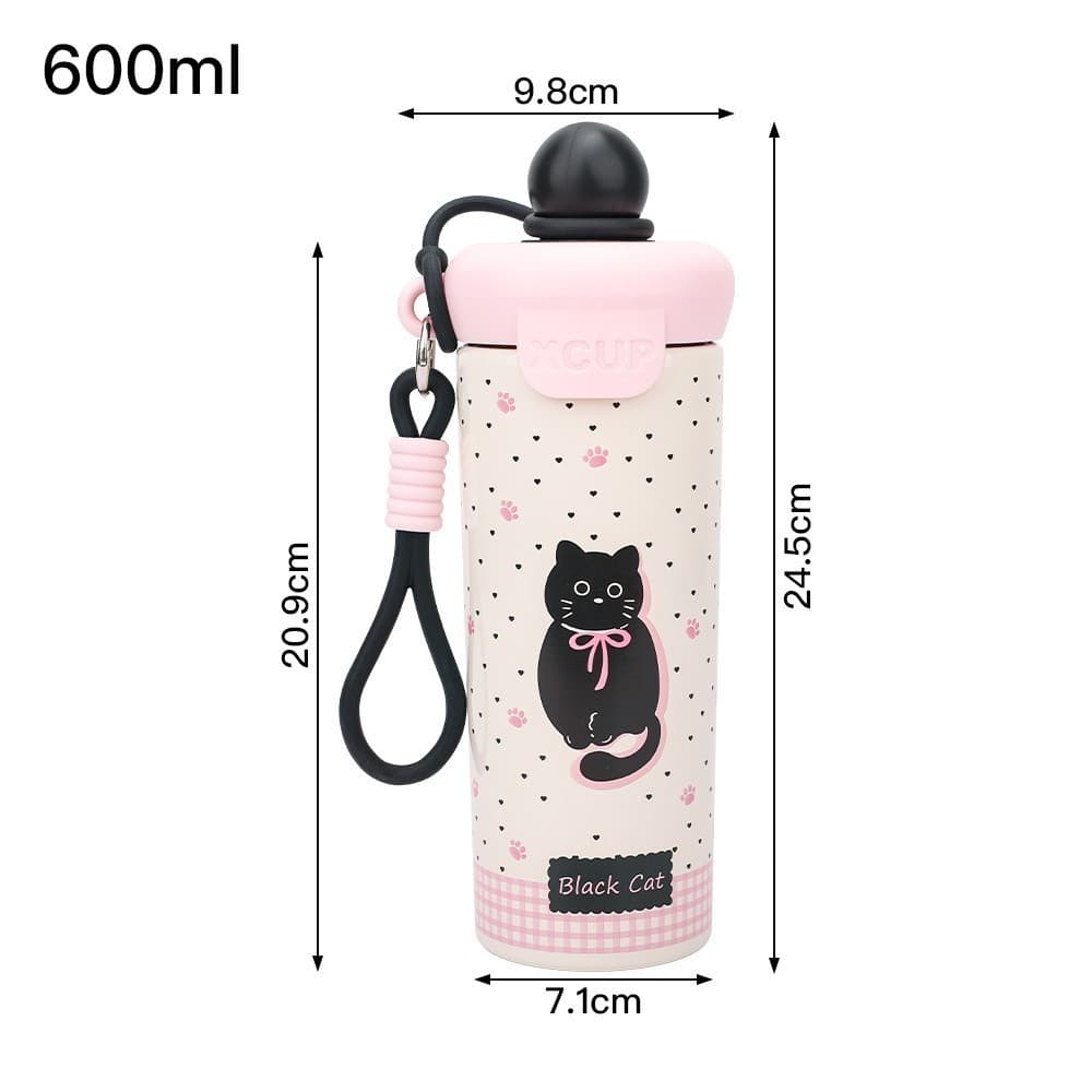 กระบอกน้ำเก็บความเย็น ถ้วยฉนวนสแตนเลส 316 การ์ตูนถ้วยกาแฟน่ารัก 600ML เชือกมือแบบพกพา ถ้วยน้ำฟาง T01310 รูปที่ 9