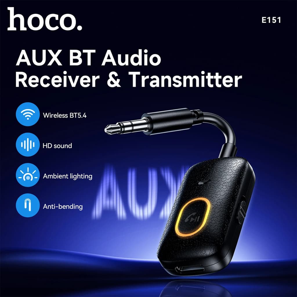 HOCO E151 AUX Transmitter / Receiver อะแดปเตอร์บลูทูธ 2in1 แปลงเครื่องเสียง AUX เป็นไร้สาย รองรับการโทร BT 5.4 hc5 รูปที่ 2