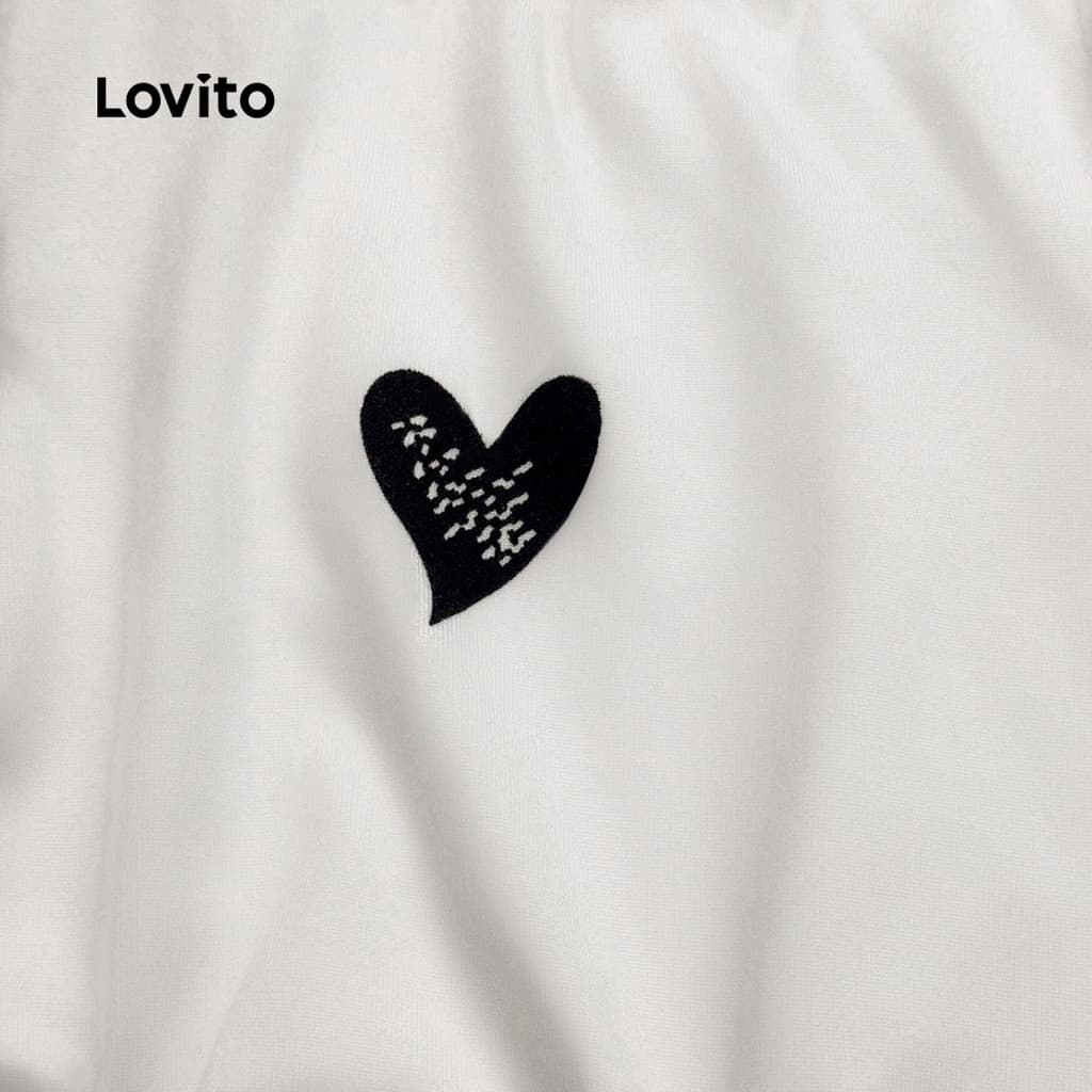 Lovito เสื้อยืดแคชชวลสีขาวสำหรับผู้หญิง ดีไซน์ตัดกัน สำหรับฤดูใบไม้ผลิ/ฤดูร้อน LNE109D004 รูปที่ 5