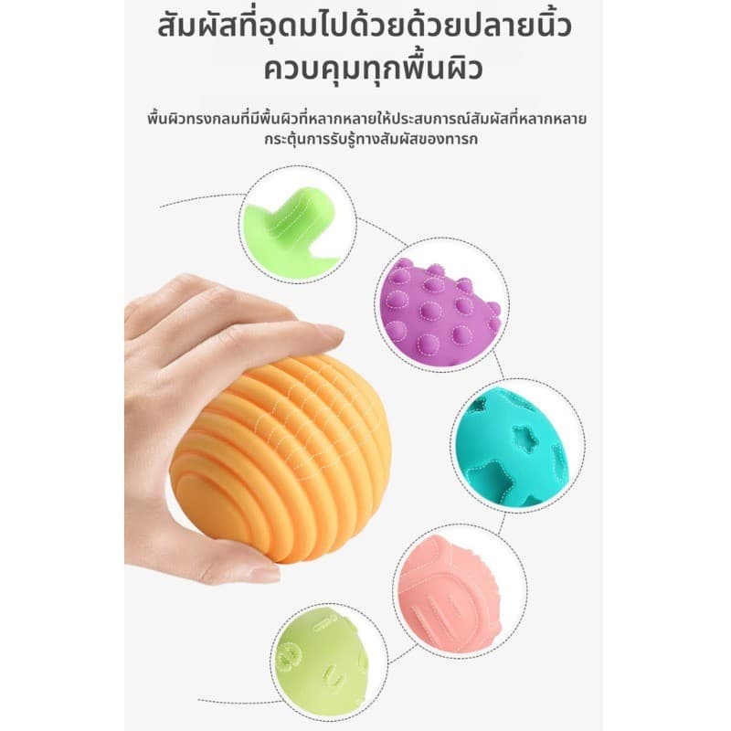 Berma Baby ลูกบอลนวดสัมผัสสำหรับทารก ลูกบอลซิลิโคนนิ่มปลอดภัย การฝึกประสาทสัมผัสเด็กของเล่นลูก อายุแรกเกิดถึง 6 เดือน รูปที่ 5