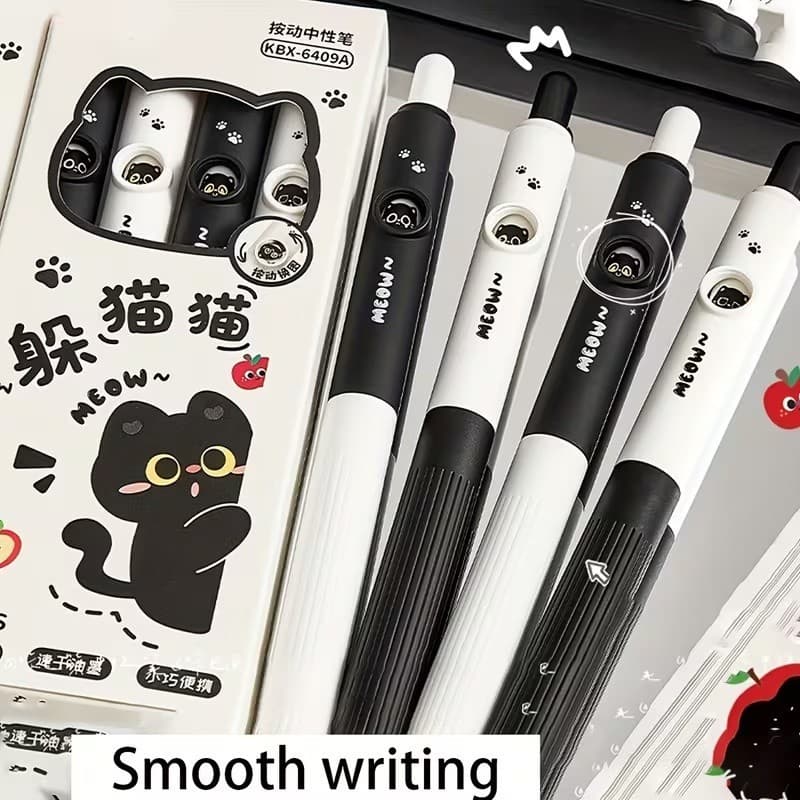ปากกาเจลลบไม่เลอะ 0.5mm ชุด4ด้าม ลายแมวน่ารักกดเปลี่ยนหน้าได้ หมึกดำไหลลื่น จับถนัดมือ ของใช้นักเรียนสุดฮิต รูปที่ 6