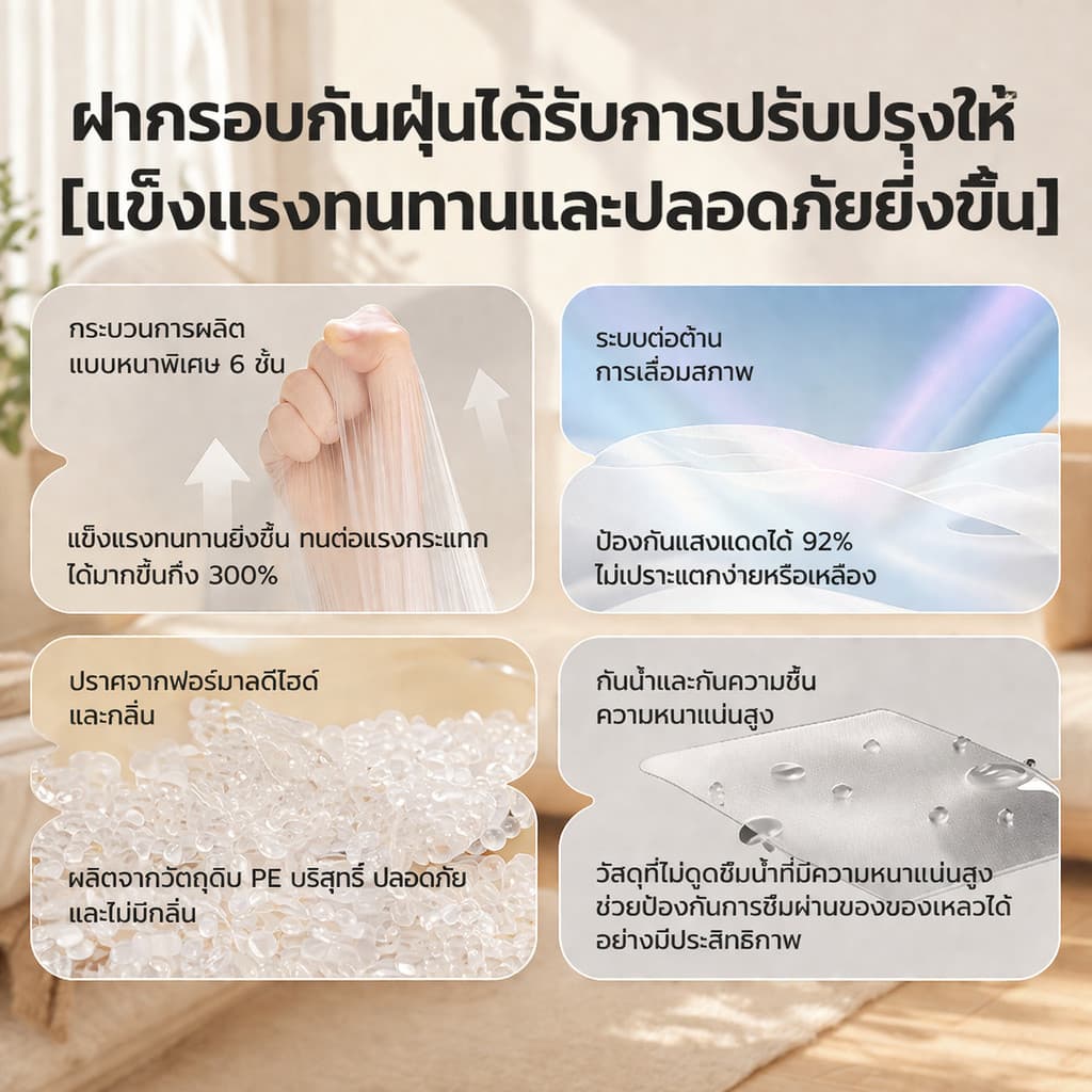 PPH ผ้าคลุมกันฝุ่นแบบรูดสายขนาดใหญ่และหนา ถุงพลาสติกใสคลุมเตียง ผ้าคลุมเฟอร์นิเจอร์ รูปที่ 7