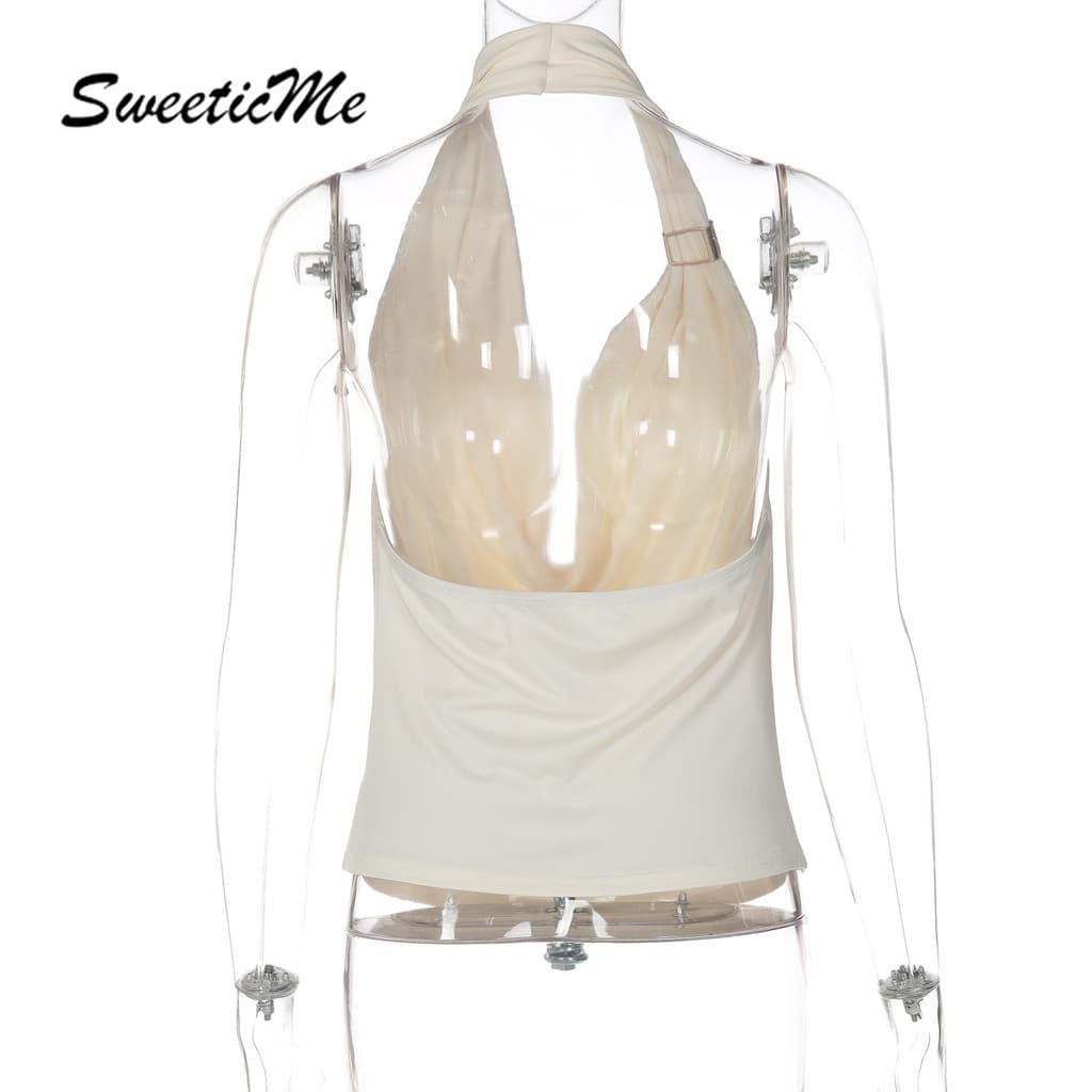 SweeticMe เสื้อสตรี แฟชั่นเซ็กซี่ halter camisole คอวีลึก สไตล์ไม่สม่ำเสมอ รูปที่ 8