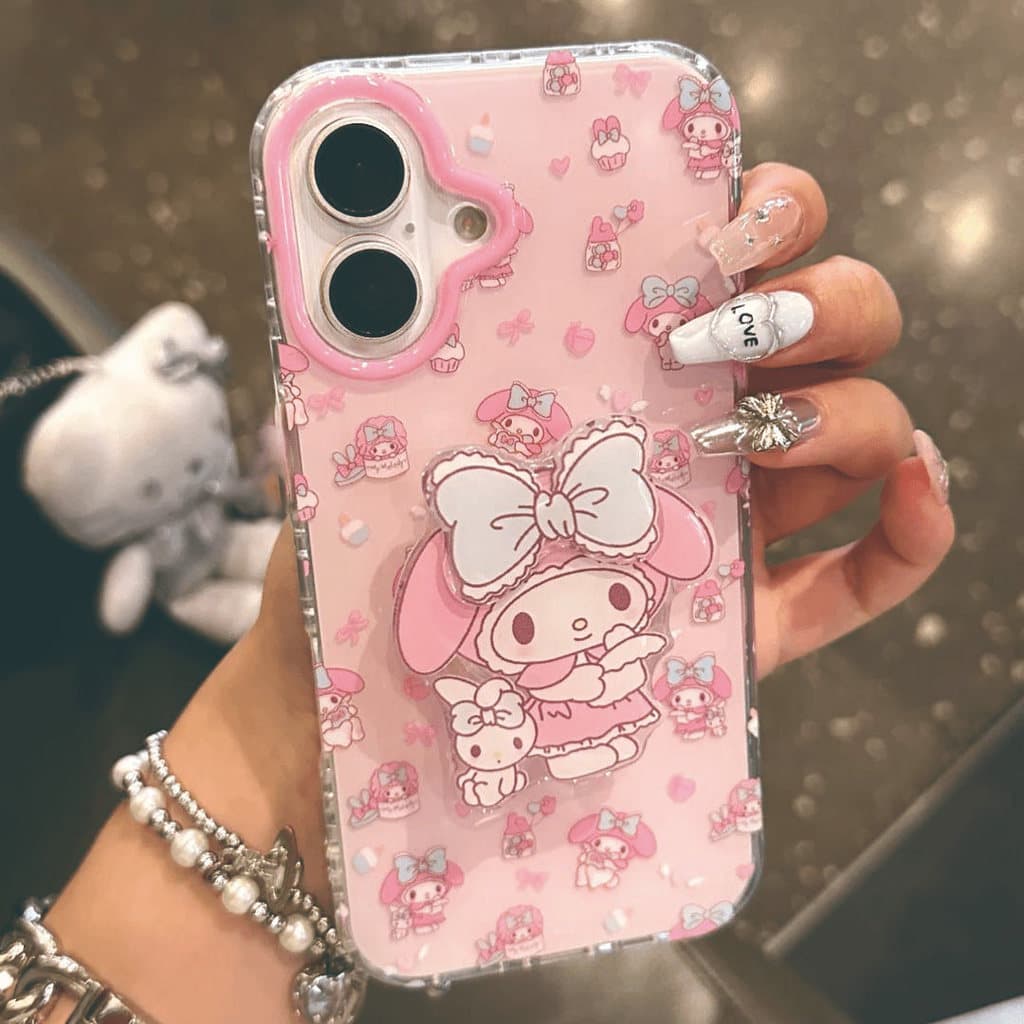 การ์ตูนเคธีแมวเมโรตี้โบว์น่ารักกราฟิติ เคส IPhone 17 11 15 13 14 16 12 Pro Max Air 7Plus X XR 6 8 15 16 14 Plus XS Max รูปที่ 1
