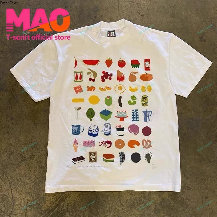 COD MAO Shop มะเขือเทศและพาสต้า print tee，คอกลมแขนสั้นผ้าcotton เสื้อยืด oversize เท่ๆ #51373 รูปที่ 5