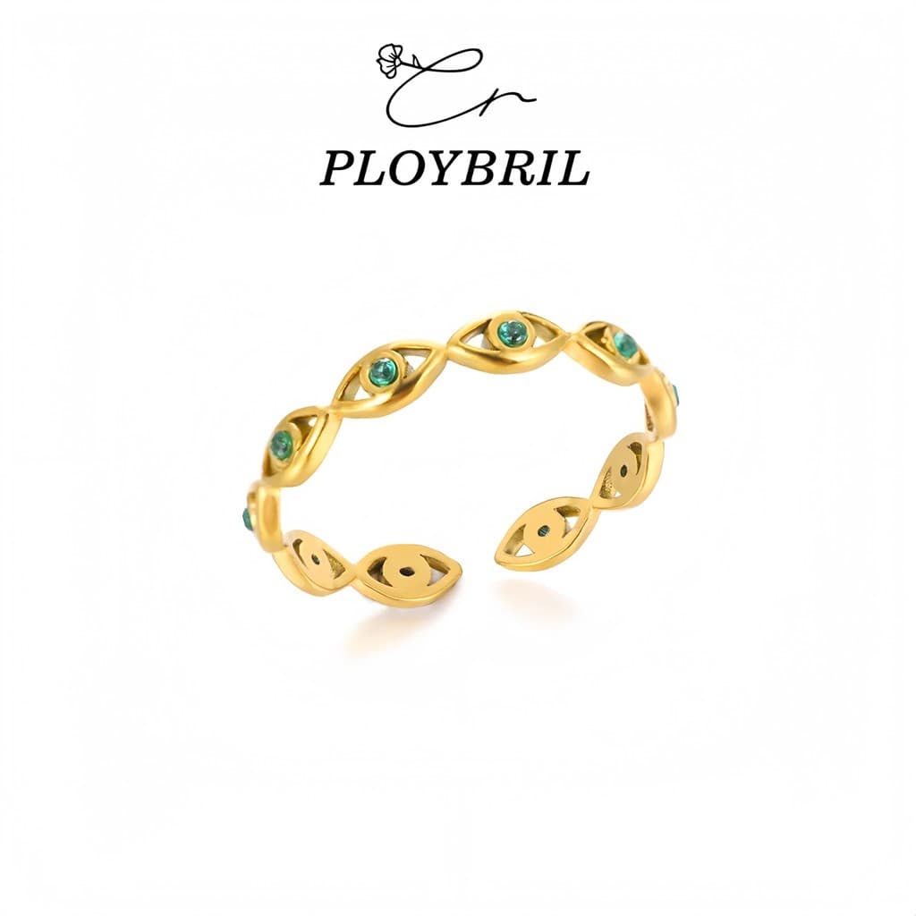 PLOYBRIL แหวนตาปิศาจเคลือบทองคำ 18K ฝังหินซิทรอน สำหรับหญิง ไม่อักเสบ สีไม่ตก J010 รูปที่ 7