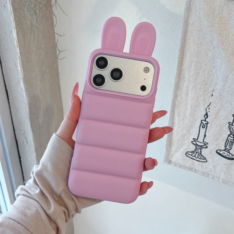 3D Bunny Ear Puffer TPU เคสโทรศัพท์สําหรับ iPhone 17 16 15 14 13 Pro Max รูปที่ 6