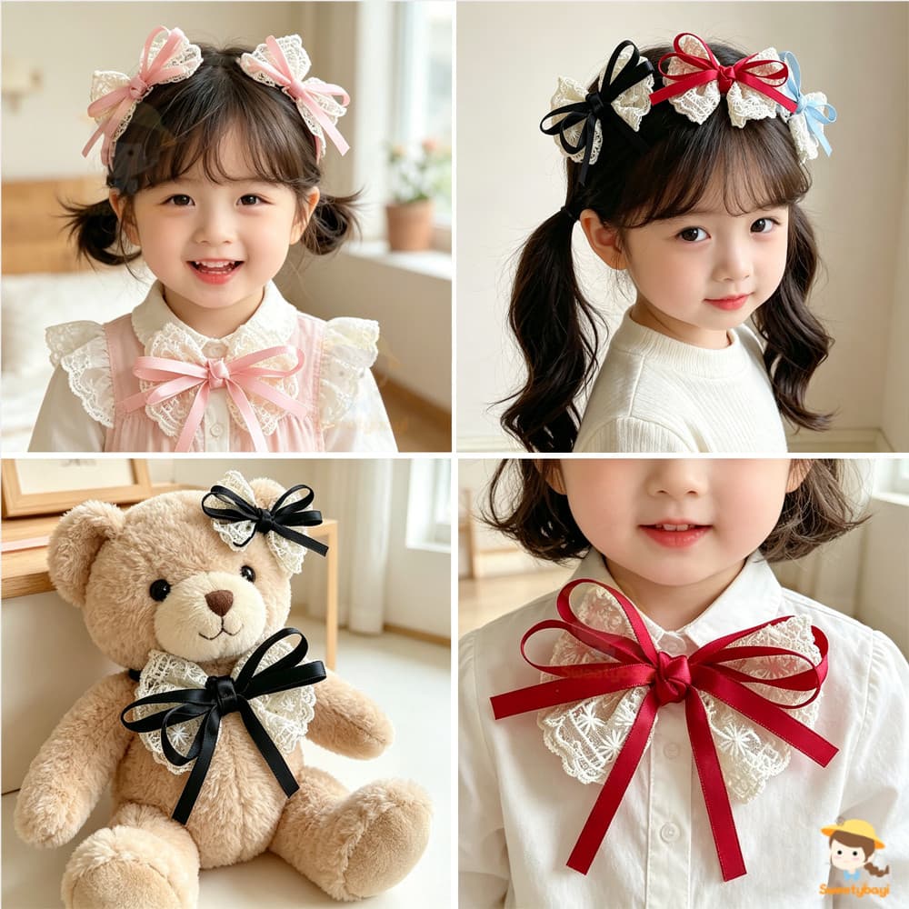 SWEETYBAYI คลิปด้านข้าง กิ๊บติดผม Bangs เครื่องประดับผม ไม่ทำร้ายเส้นผม Bowknot Hairpin Duckbill รูปที่ 8
