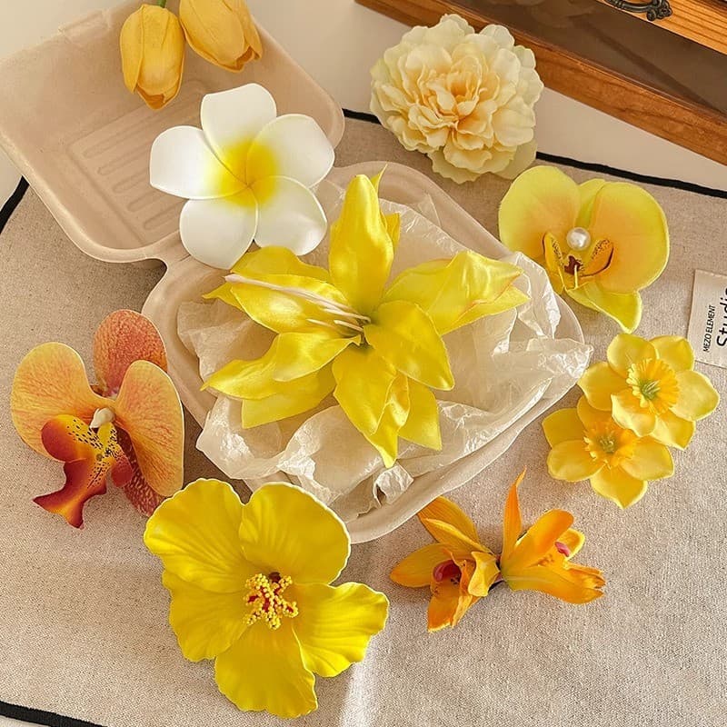 กิ๊บดอกไม้ สีสันสดใส สีเหลือง คอลเลคชั่นเครื่องประดับผม ลายดอกไม้ สําหรับเด็กผู้หญิง#Y รูปที่ 1