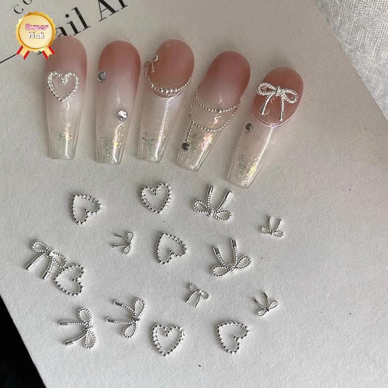 SuperNail 10pcs Alloy Bowknot Love Nails Art Charms ตกแต่ง 3D โลหะหรูหรา Silver Bows รูป Jewellery DIY เล็บออกแบบอุปกรณ์ Vary รูปที่ 4