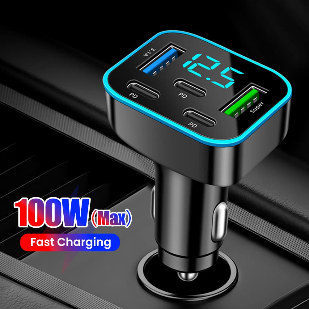 ที่ชาร์จในรถยนต์แบบ 5 พอร์ต 66W ชาร์จเร็ว 2USB 3Type C PD QC3.0 อะแดปเตอร์ชาร์จโทรศัพท์ในรถ รูปที่ 2